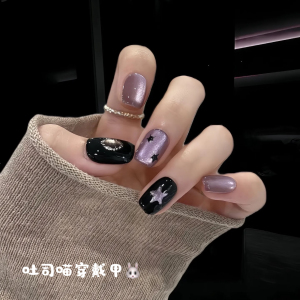 手工穿戴甲紫水晶星星猫眼短款美甲高级感显白韩式ins风夏日新款