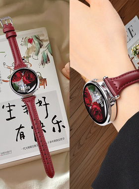 [新年红】适用于华为gt6/5手表真皮表带gt4/3女秋冬新款watch4系列5pro智能运动gt2女款手表链女士专用腕带