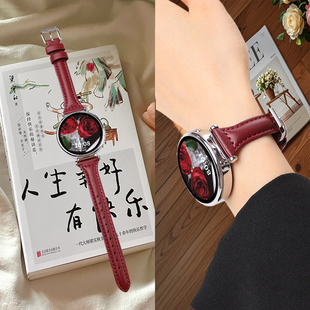 [新年红】适用于华为gt6/5手表真皮表带gt4/3女秋冬新款watch4系列5pro智能运动gt2女款手表链女士专用腕带