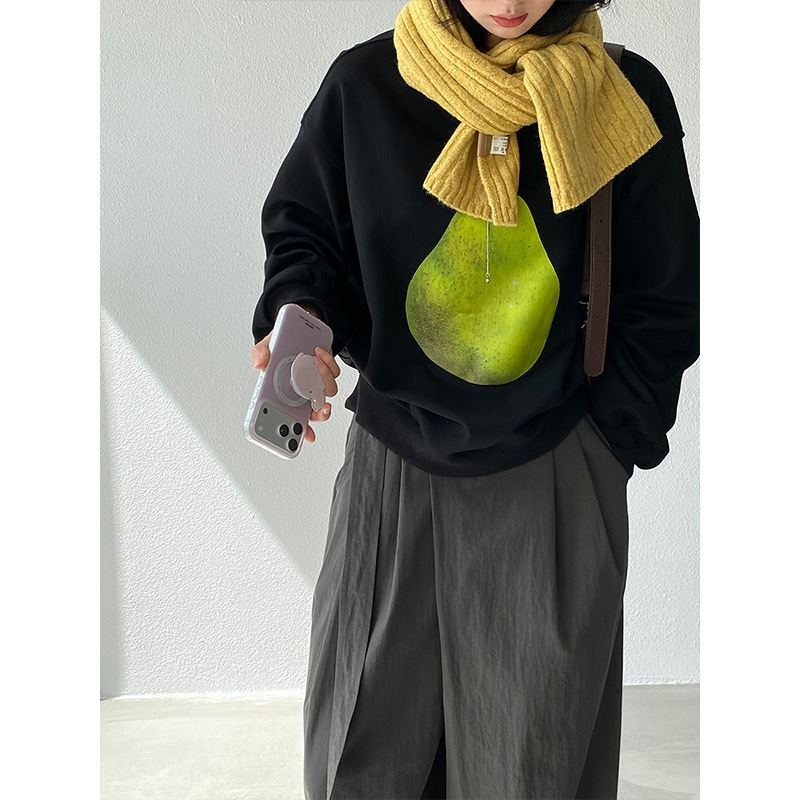 鸭梨大”高品质水果印花卫衣宽松设计感长袖25秋