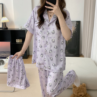 三件套夏季 新款 冰丝睡衣女卡通印花甜美冰雪丝家居服薄款