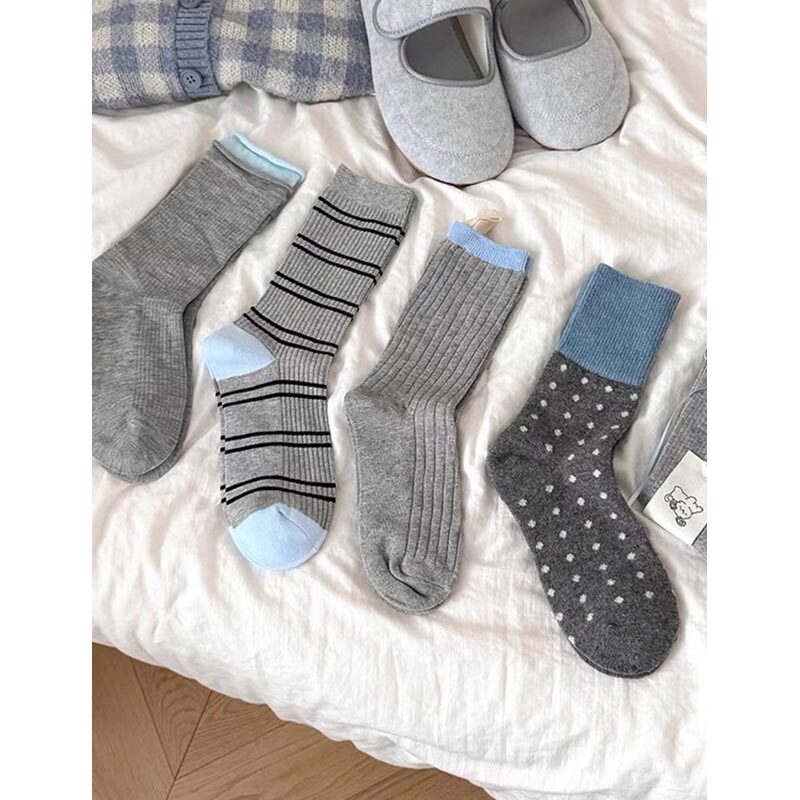 秋冬灰蓝色中筒堆堆袜女