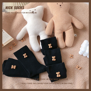 NickSocks原创卡通小熊袜子中筒可爱ins潮冬季网红同款韩国纯棉袜