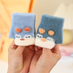 婴儿手套秋冬季男女宝宝小孩爬行露半指1-3岁2幼儿童冬天无指半截