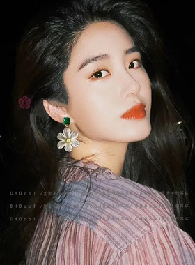 复古气质绿色花朵耳坠杨采钰同款时尚高级感耳环出游度假风耳饰