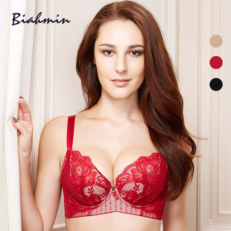 贝佳人b91324薄款侧收副乳红色女内衣蕾丝花朵文胸调整型聚拢