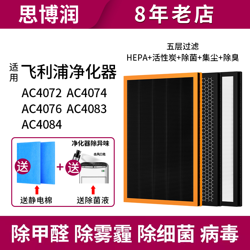 适用于飞利浦空气净化器过滤网4074 4072 4076滤芯4142+4143+4144