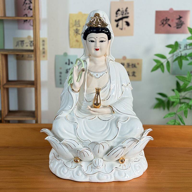 陶瓷坐莲南海观音菩萨佛像客厅家用供奉观世音菩萨观音像摆件