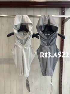 R13正品2026夏季新款韩系条纹连帽无袖背心女显瘦百搭设计感时尚