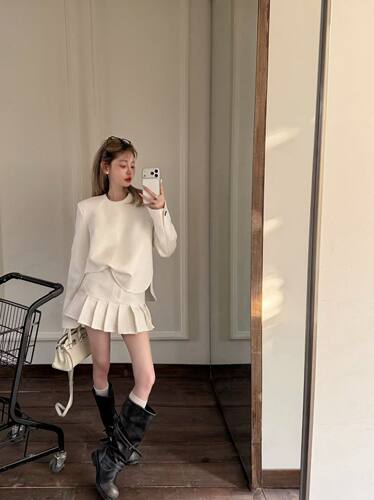 GOD财神2026早春新款小香风圆领短款外套女+高腰半身裙洋气显瘦