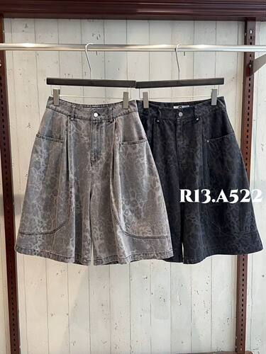 R13正品2026春夏新款美式复古豹纹牛仔七分裤女街头辣妹中裤