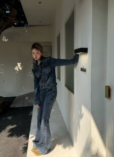 显瘦牛仔喇叭裤 复古翻领牛仔外套女 女 首发美式 GOD财神2026春款