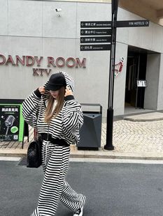 套装 条纹运动裤 女 韩系加绒连帽条纹卫衣开衫 GOD财神2025秋冬新款