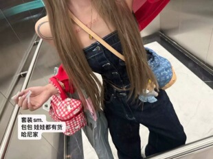 十三行正品2026夏款美式复古辣妹风牛仔抹胸+宽松阔腿裤套装时尚