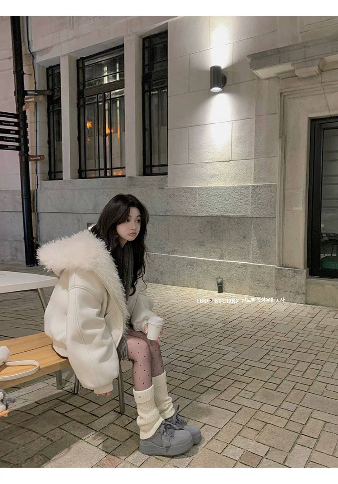 ME 2025秋冬新款韩版宽松休闲百搭加厚毛毛保暖连帽卫衣开衫女潮