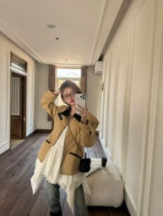 GOD财神2026春款 复古重工水洗拼色垫肩卡壳外套女 美式