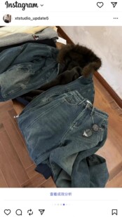 XT2025秋冬新款韩系重工加厚牛仔外套可两面穿+加绒牛仔裤套装女