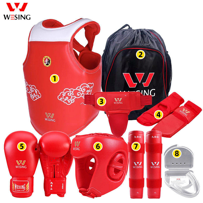 九日山拳击散打护具比赛六八件套成人男女搏击护具包护胸头盔套装