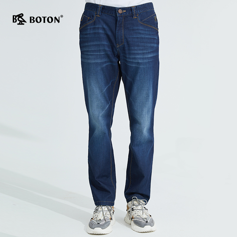 波顿浅蓝色牛仔裤男士弹力宽松