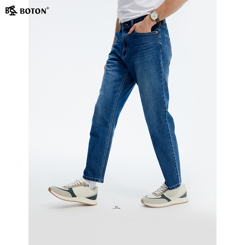 波顿2025春夏季新款男士直筒棉弹力舒适牛仔裤高端美式长裤子小脚