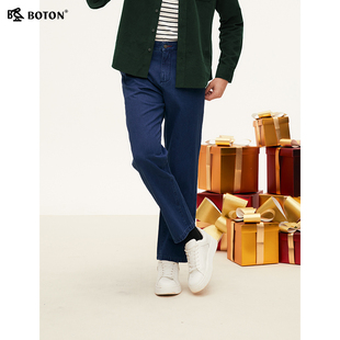[纯棉]波顿2025秋冬季新款男士直筒蓝色牛仔裤高端美式休闲长裤子
