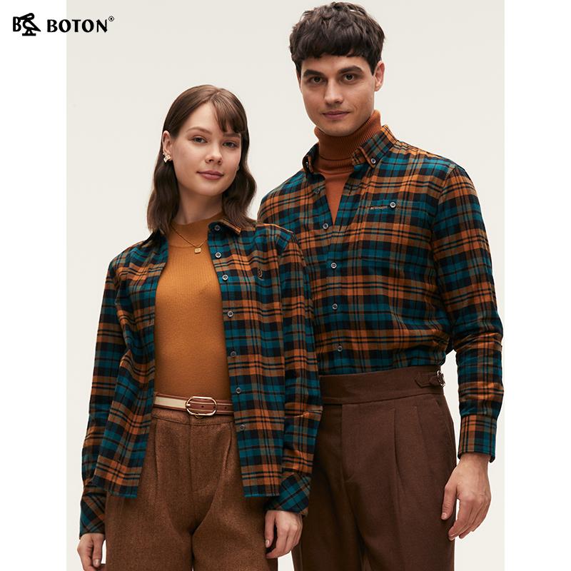 波顿2025秋冬季新款女士黄绿衬衫