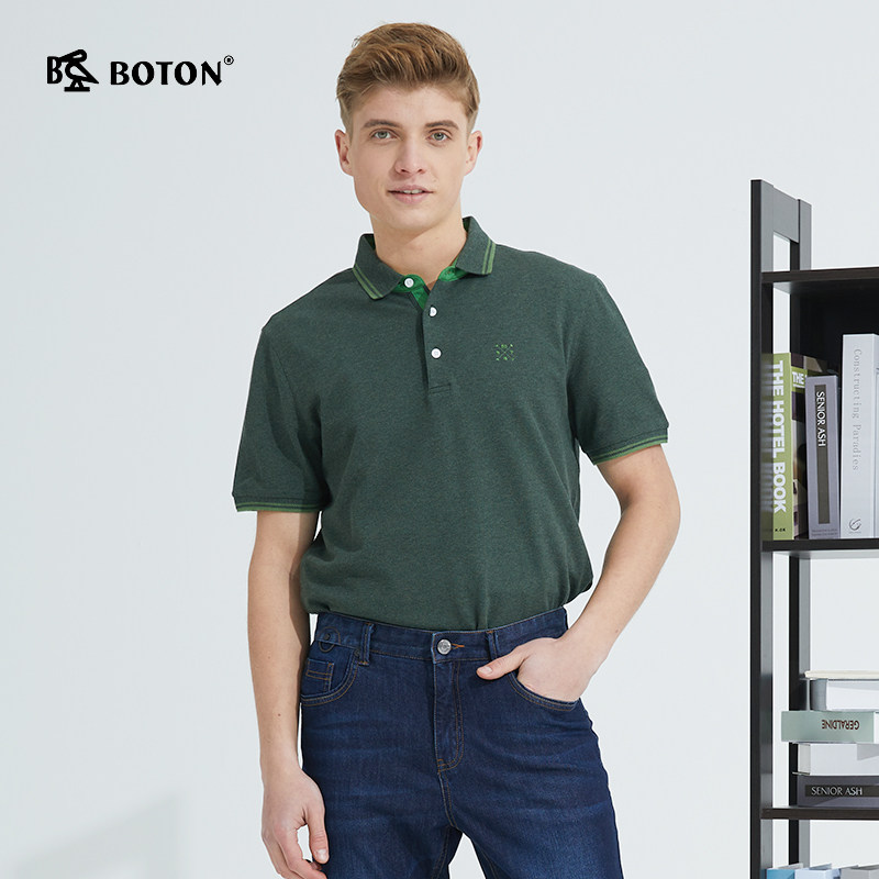 波顿夏季短袖新款美式纯色高品质polo衫男士商务休闲保罗t恤