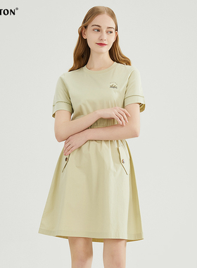 【束腰显瘦】波顿2025春夏新款女士草绿色连衣裙高端时尚修身休闲
