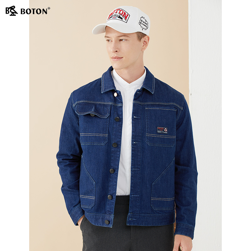 波顿舒适秋冬修身牛仔外套