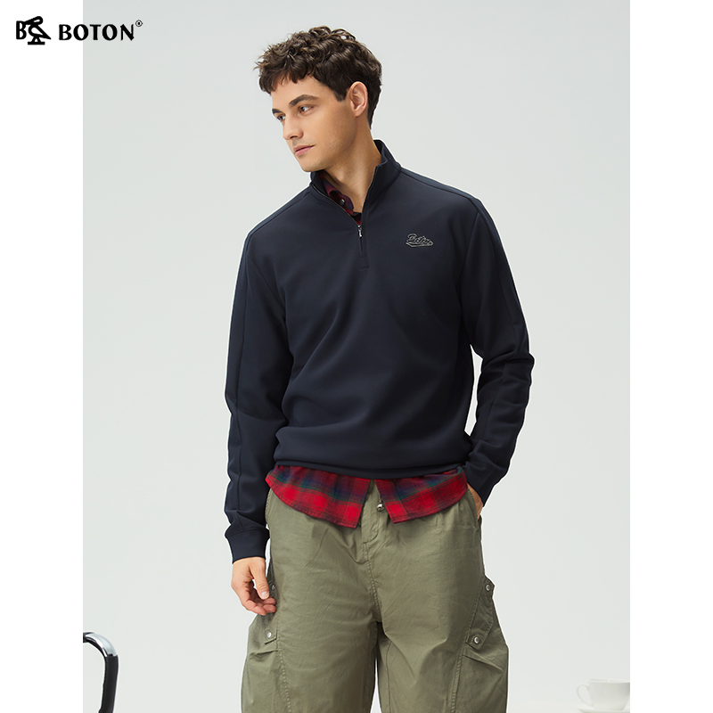 波顿男士长袖商务立领T恤