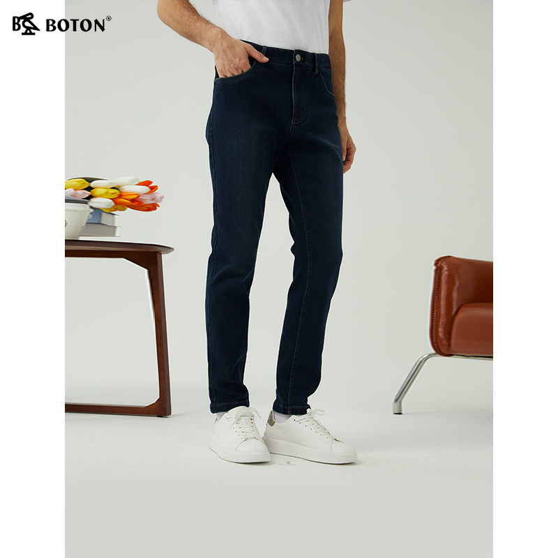 [热熔岩]波顿男士秋冬季新款牛仔裤男士直筒修身高端加绒加厚裤子