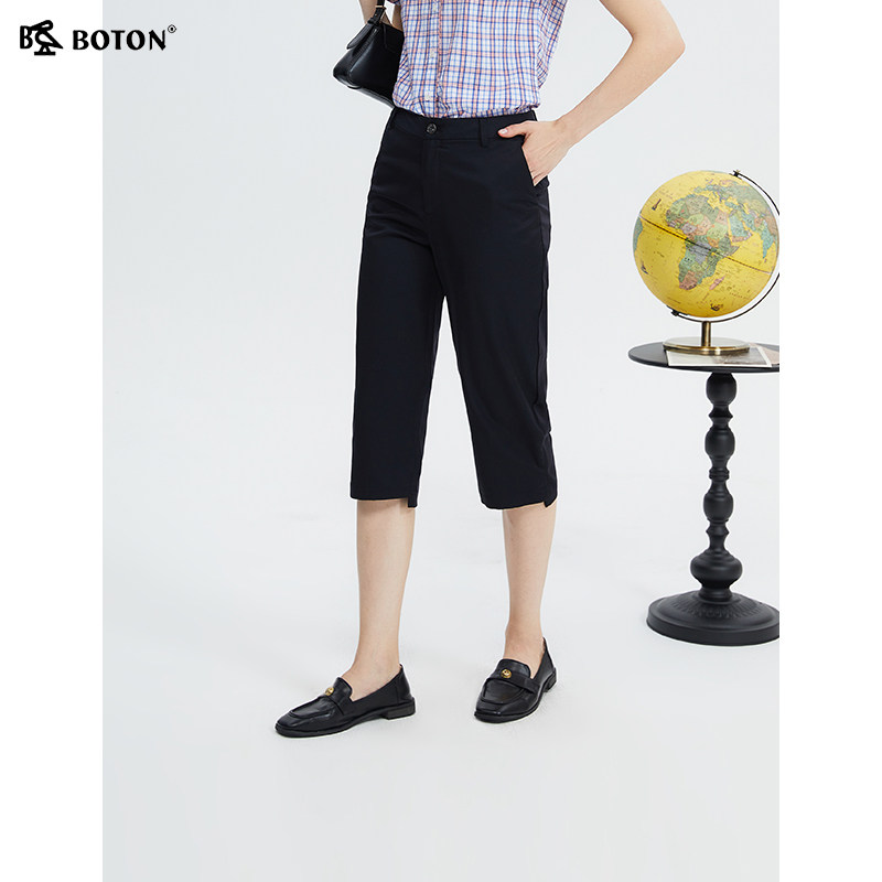 波顿女士2025春夏季七分休闲裤美式休闲天丝高端弹力舒适修身裤子