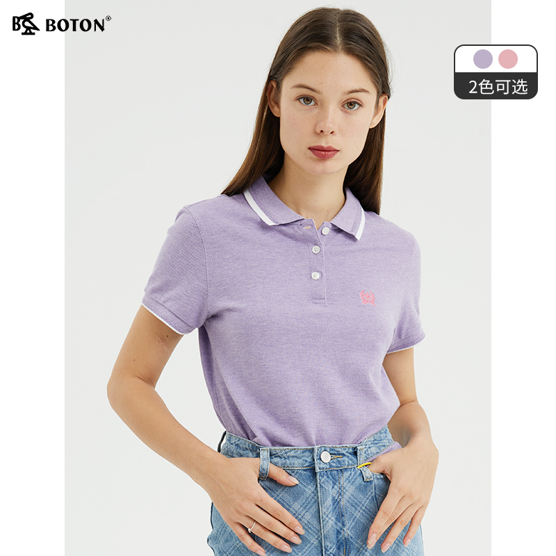 波顿女士短袖纯色polo衫