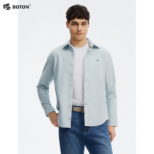 波顿2025春夏季新款男士长袖商务休闲浅蓝色衬衫高端美式休闲衬衣