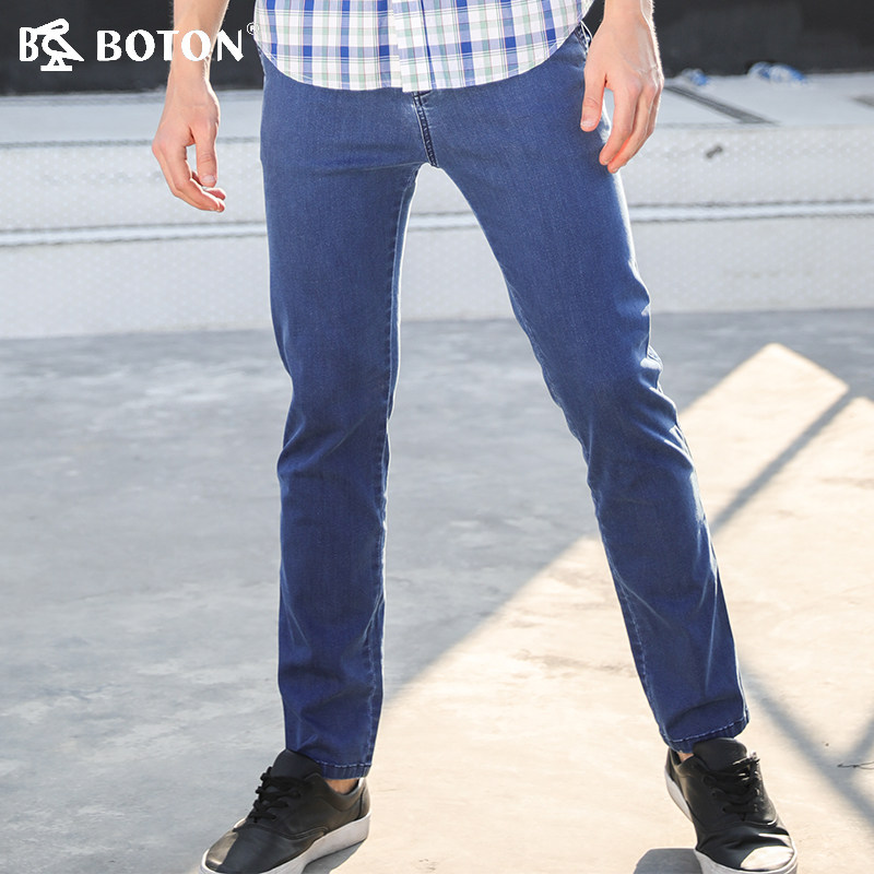 波顿/Boton2018新款青年早秋季棉质透气直筒休闲斜袋牛仔裤
