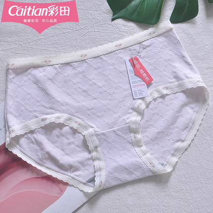 彩田中腰棉质莫代尔立体提花网眼透气15266中腰女内裤7A石墨烯