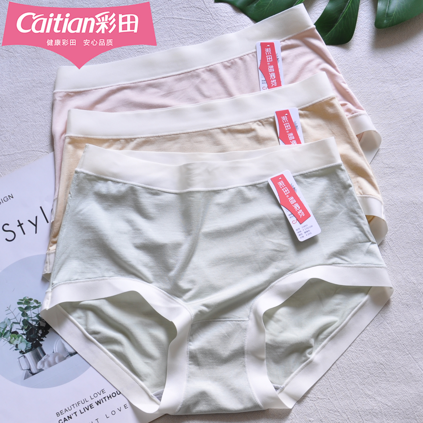 三条装彩田女士内裤中腰15892轻薄透气莫代尔柔软抑菌石墨烯包臀