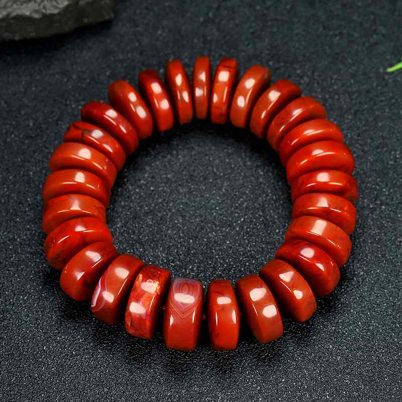 正品天然四川凉山南红玛瑙柿子红火焰纹原石南红手链手串男款D111