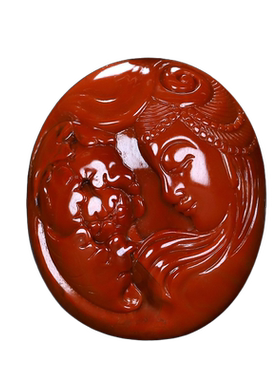 天然凉山南红玛瑙柿子红美女吊坠 南红原石雕件大师款N51