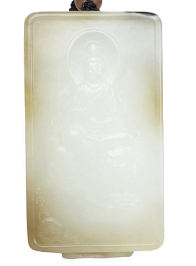 天然新疆和田玉本命佛糖白玉文殊菩萨生肖兔守护神吊坠大师作品95