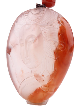 天然凉山玛瑙冰飘柿子红美女吊坠 遇贵人挂件白底飘红N91