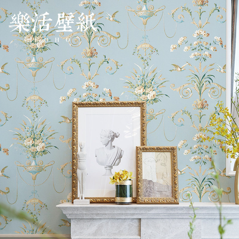美式复古田园碎花进口纯纸墙纸原装欧式奢华卧室主卧客厅背景壁纸,家装主材,纯纸墙纸,淘宝优惠券,粉丝福利购,淘宝优惠卷