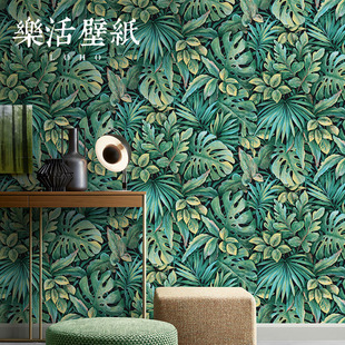 绿色植物芭蕉叶棕榈叶壁纸客厅卧室背景墙墙纸热带雨林 东南亚风格