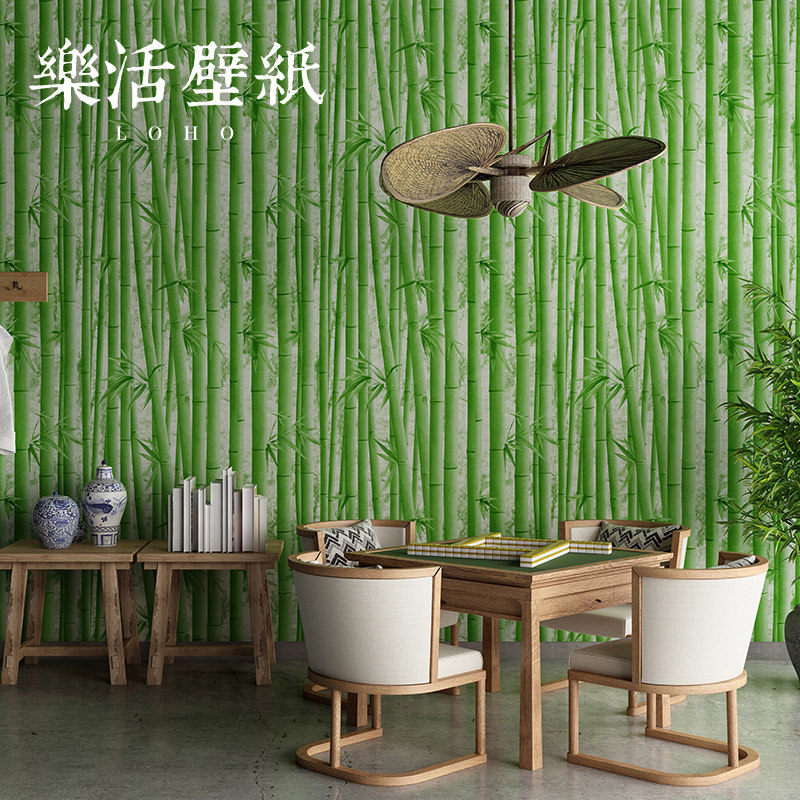 中式绿色竹子竹林壁纸禅意茶室餐厅饭店酒店包厢背景墙墙纸农家乐