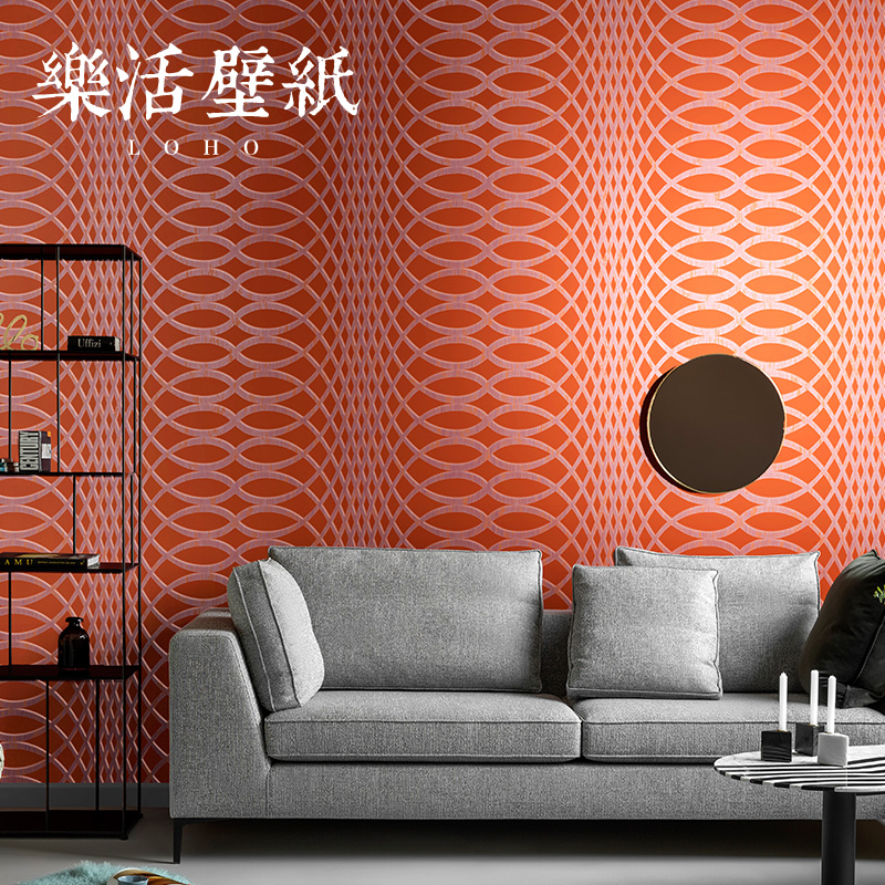 北欧简约曲线波浪纹橙红色灰色墙纸卧室客厅电视背景墙壁纸非自粘