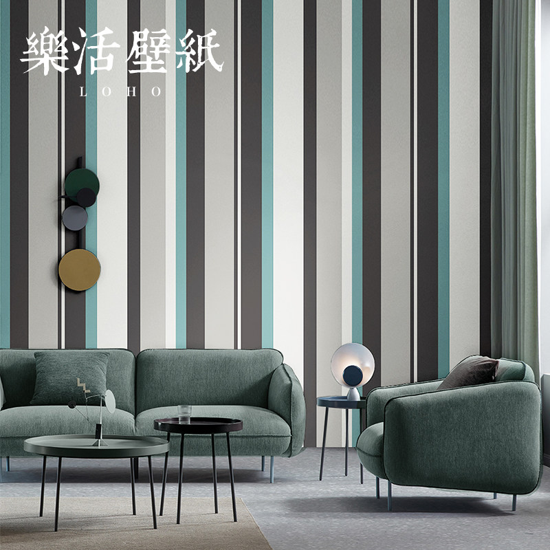 乐活简约奥斯龙无纺布竖条纹墙纸卧室客厅电视背景墙壁纸蓝色黑色