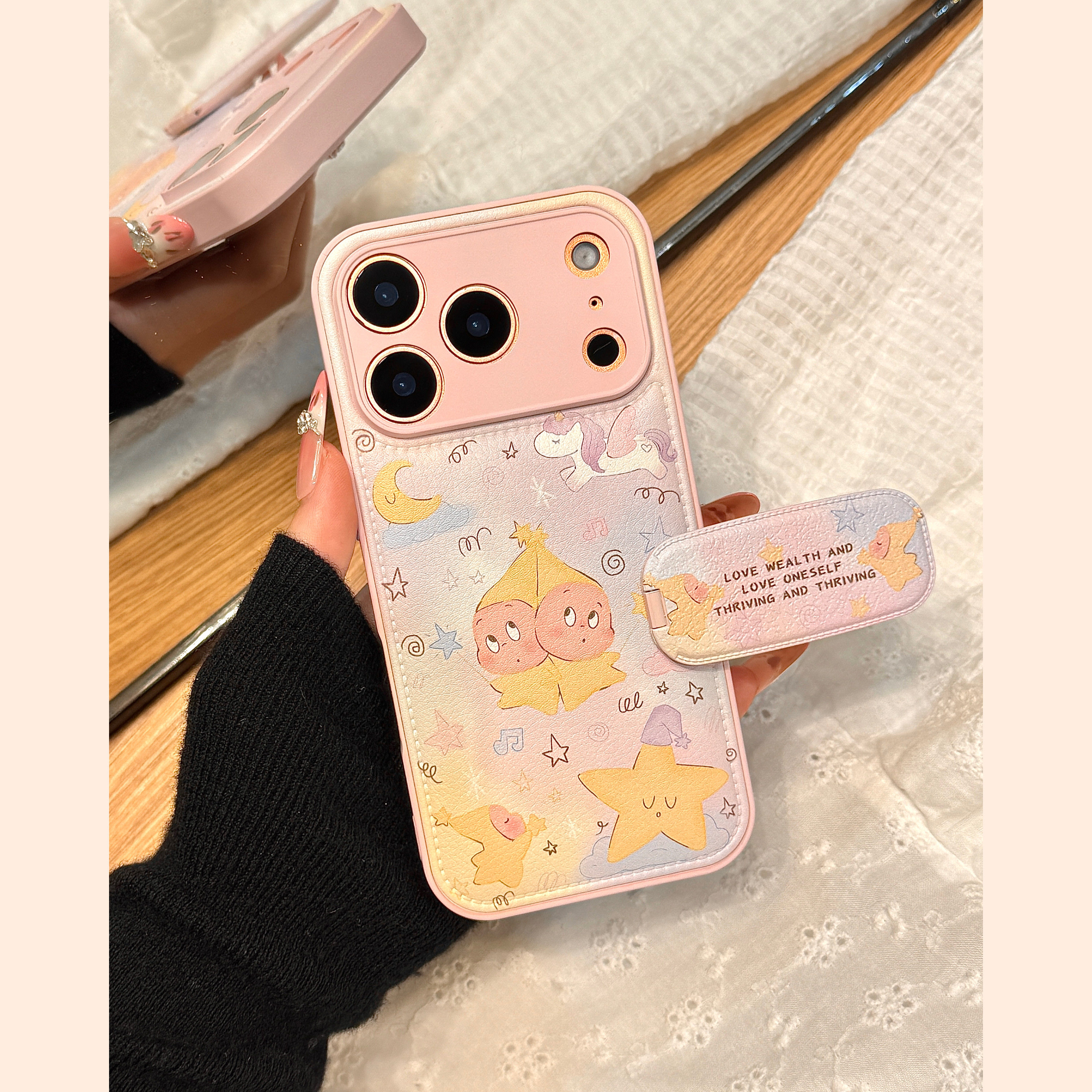 晕染色油画星星男孩小马皮质支架适用于iphone17promax苹果14手机壳15新款16pro女13少女心17pm皮纹防摔软壳,3C数码配件,手机保护套/壳,淘宝优惠券,粉丝福利购,淘宝优惠卷