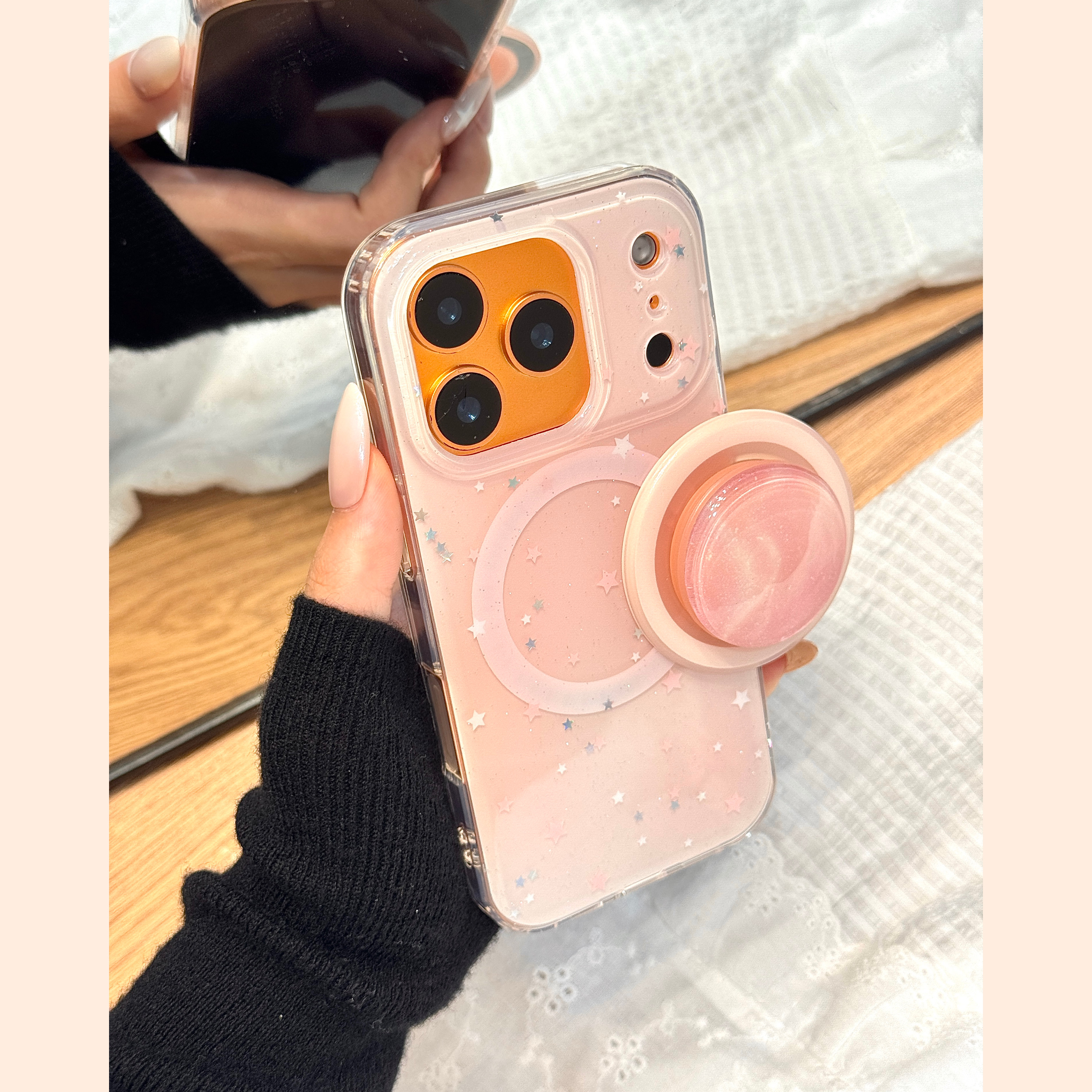 细闪粉亮片星星粉色磁吸支架适用于iphone17promax苹果14手机壳15新款16pro女13少女心17pm双层硅胶防摔软壳
