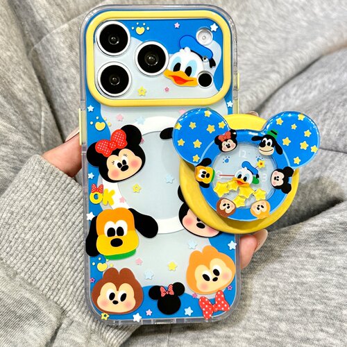 镂空围边可爱米奇小伙伴摇摇乐磁吸支架适用于iphone17promax苹果17手机壳15新款16pro女17pm双层硅胶防摔套