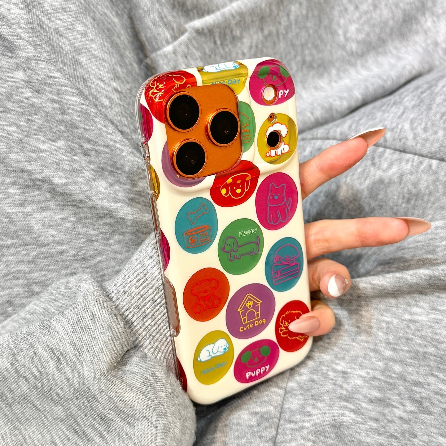 可爱油画彩色圆点线条小动物适用于iphone17promax苹果14手机壳15新款16pro女13少女心17pm双层硅胶防摔软壳